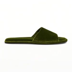 THE ROW Canal velvet slippers in Moss